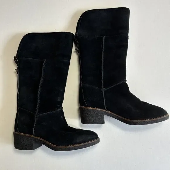 Coach Janelle Turnlock Black Suede & Shearling Boot Size 6.5B - Picture 13 of 16